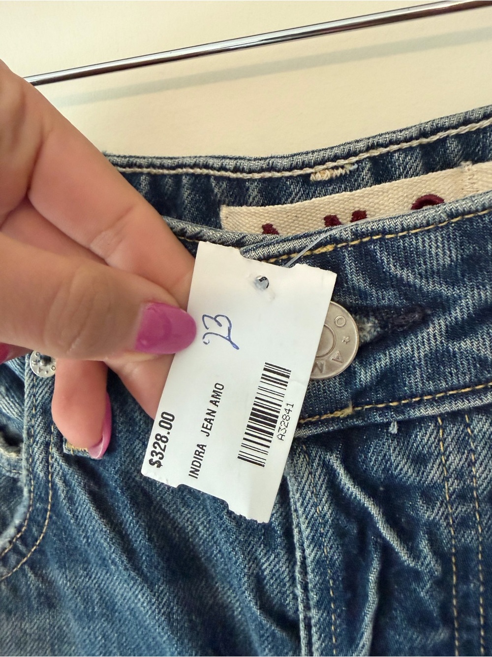 AMO Distressed Wide-Leg Mid-Blue Jeans - Picture 13 of 14
